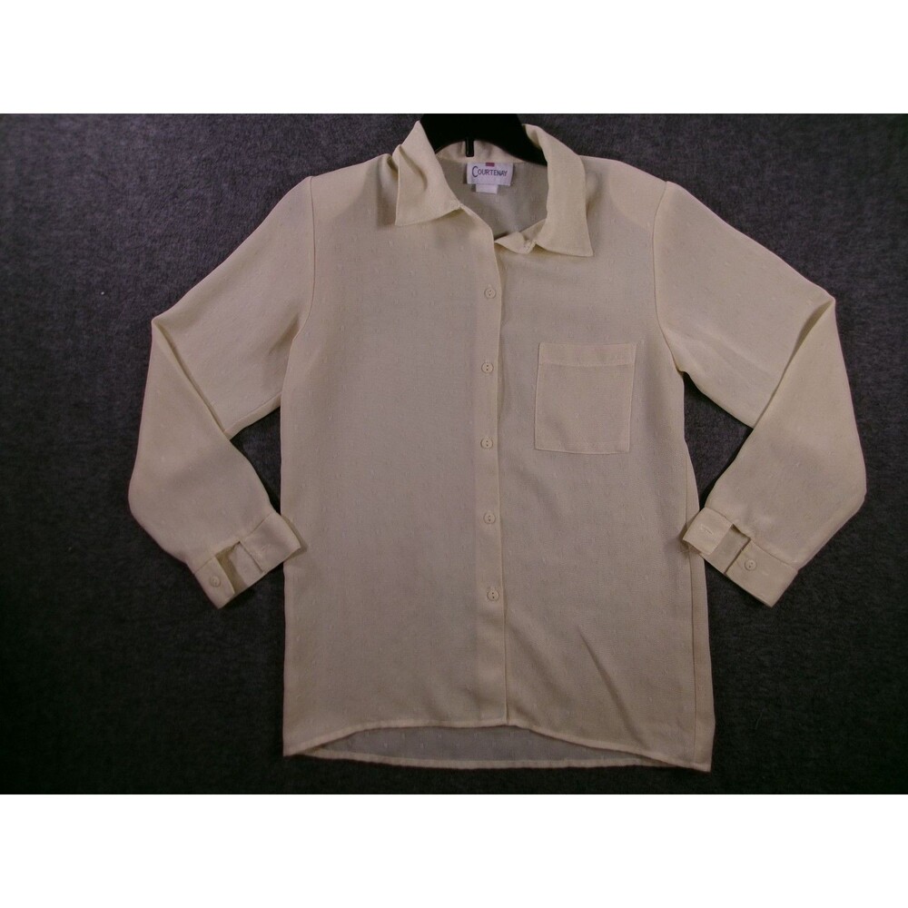 Courtenay Blouse Womens M Long Sleeve Button Front Lightweight Textured Yellow